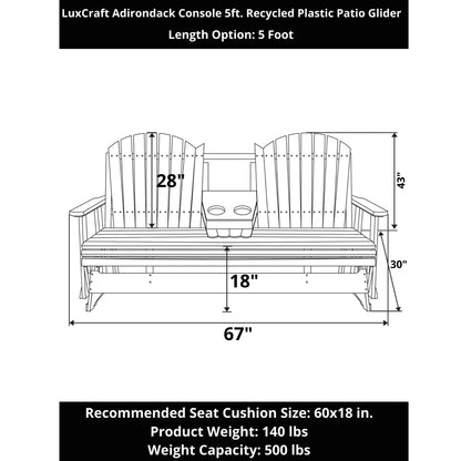 LuxCraft Adirondack Console 5-Foot Poly Composite Patio Glider