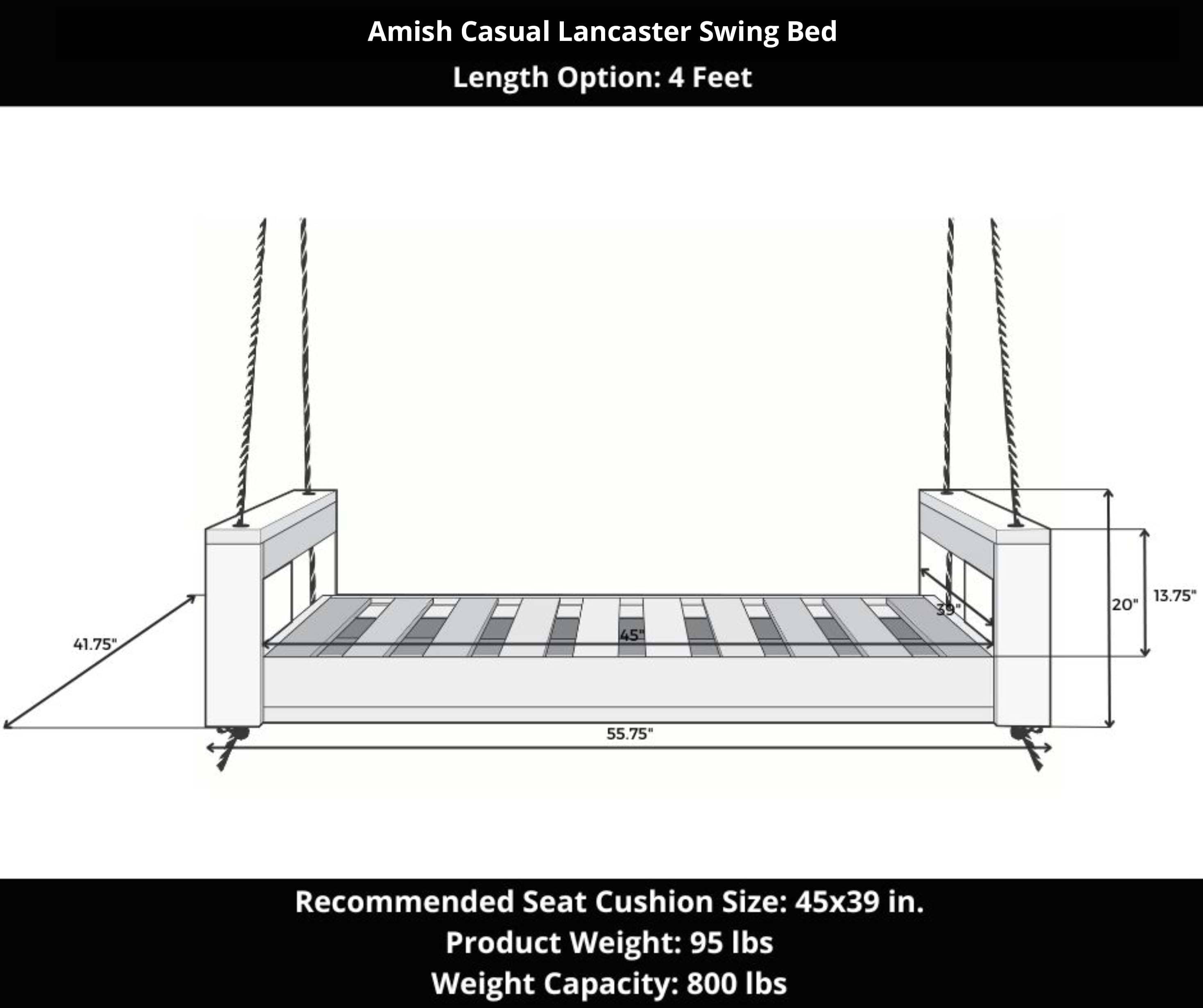 Amish Casual Lancaster Daybed Swing Bed, 4 Ft Relaxed Khaki