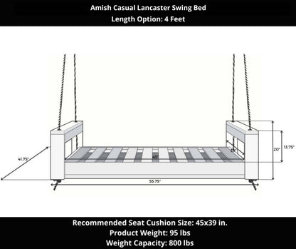 Amish Casual Lancaster Daybed Swing Bed, 4 Ft Relaxed Khaki