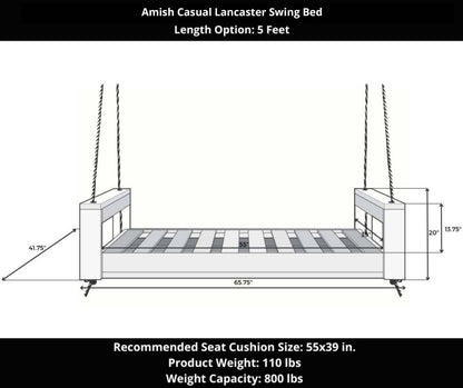 Amish Casual Lancaster Daybed Swing Bed, 5 Ft Relaxed Khaki