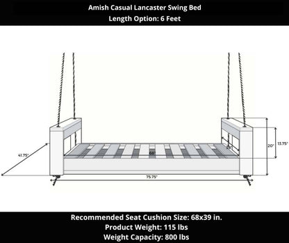 Amish Casual Lancaster Daybed Swing Bed, 6 Ft Relaxed Khaki