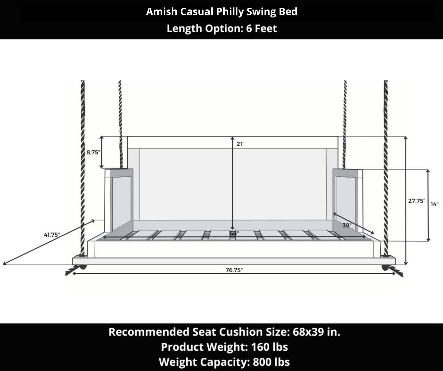 Amish Casual The Philly Daybed Swing in Relaxed Khaki