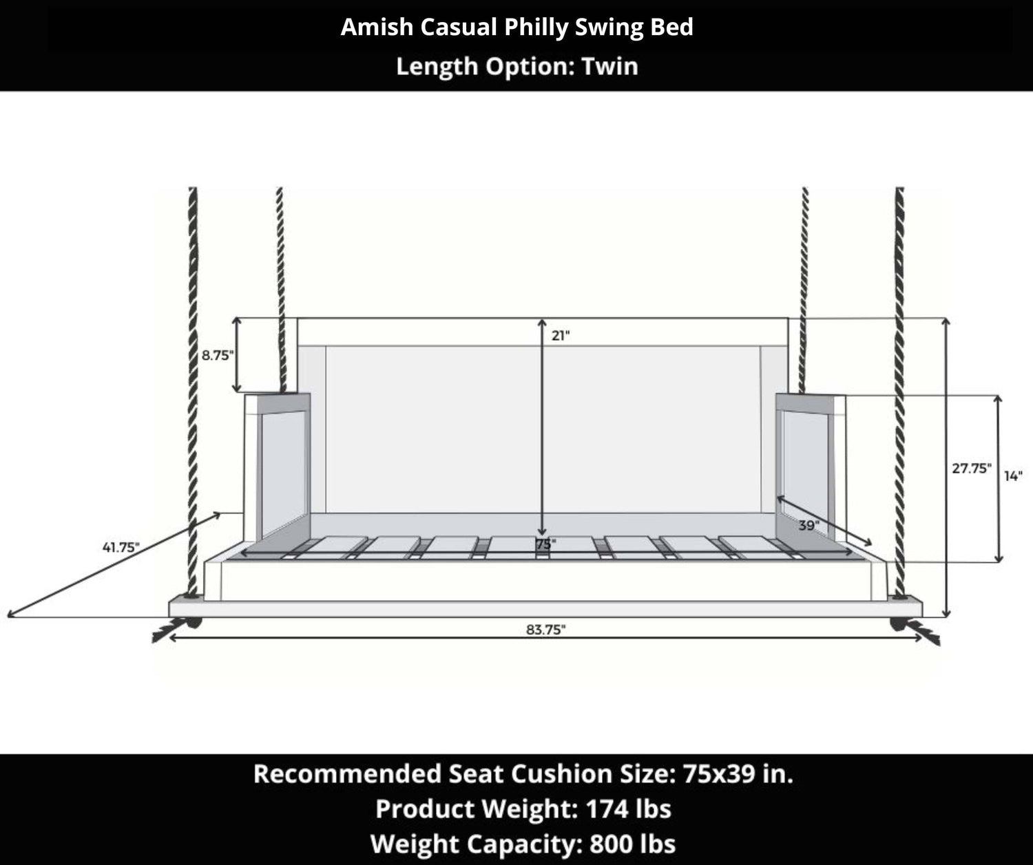 Amish Casual The Philly Daybed Swing in Relaxed Khaki