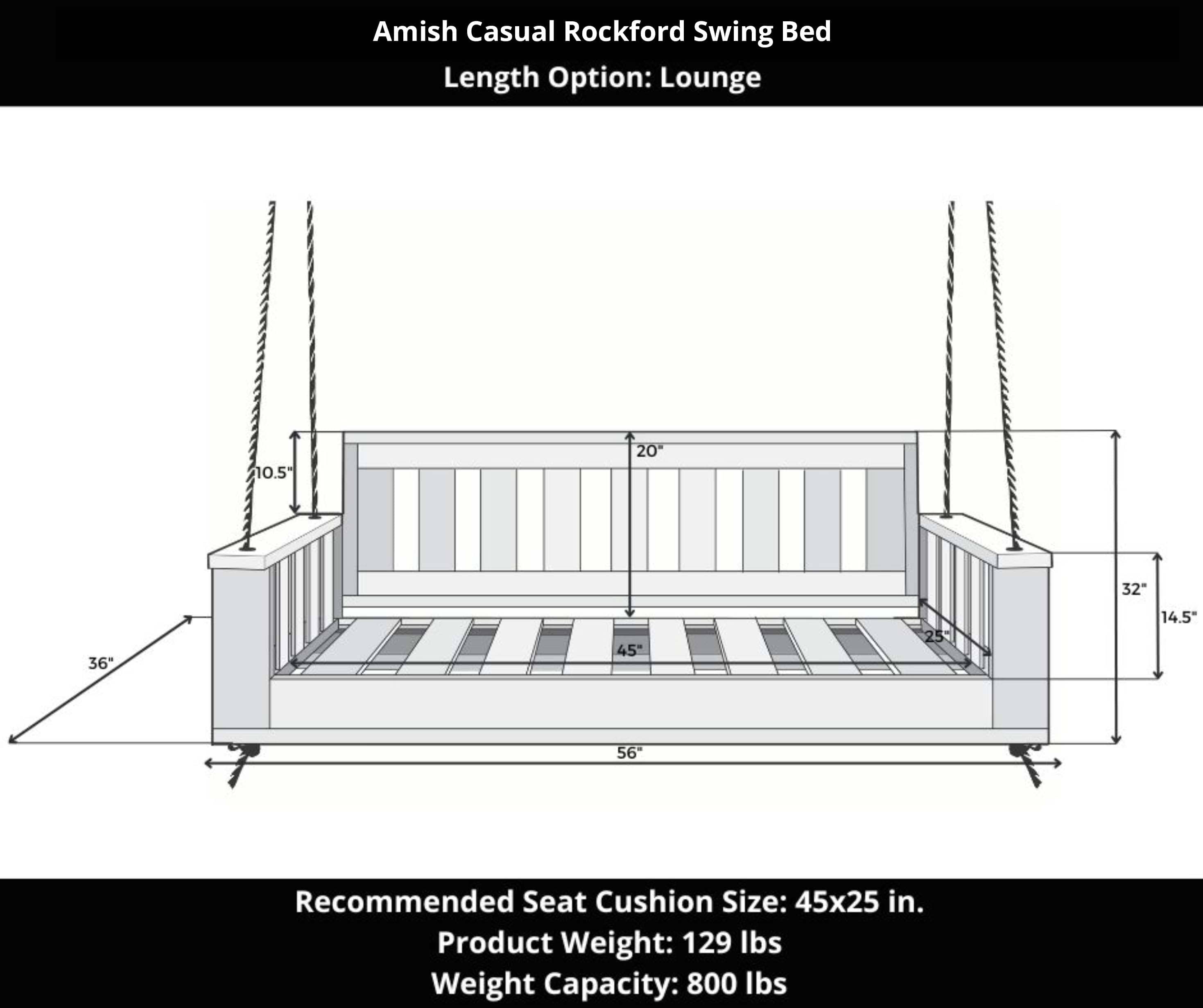 Amish Casual Rockford Daybed Swing Package with Included Cushions, Lounge, Cedar Stain with Clearcoat