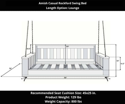 Amish Casual Rockford Daybed Swing Package with Included Cushions, Lounge, Oak Stain
