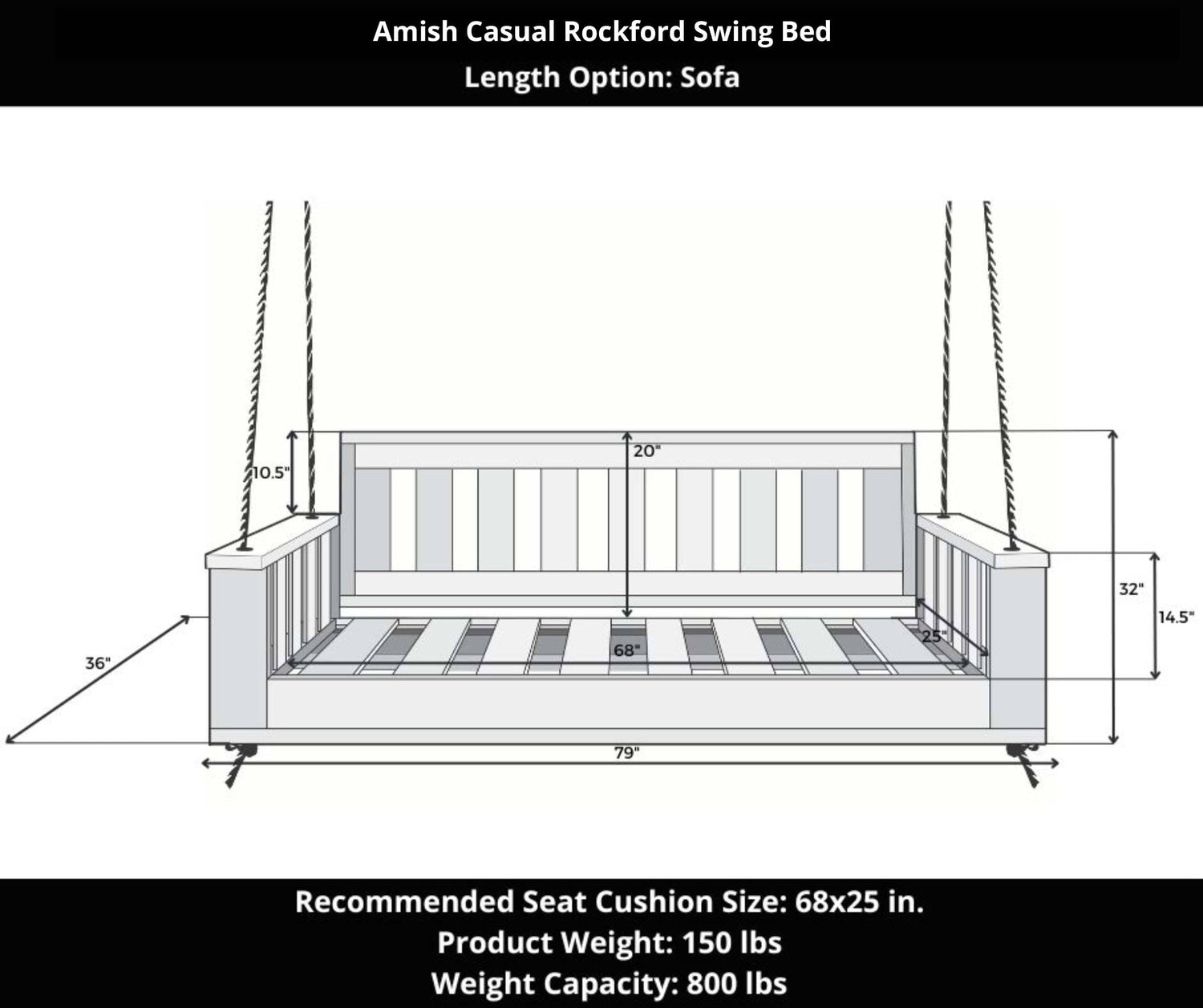 Amish Casual Rockford Daybed Swing Package with Included Cushions, Sofa, Cedar Stain