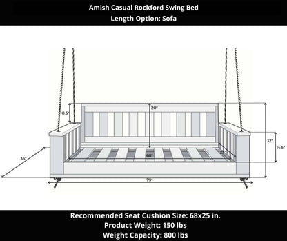 Amish Casual Rockford Daybed Swing Package with Included Cushions, Sofa, Oak Stain with Clearcoat