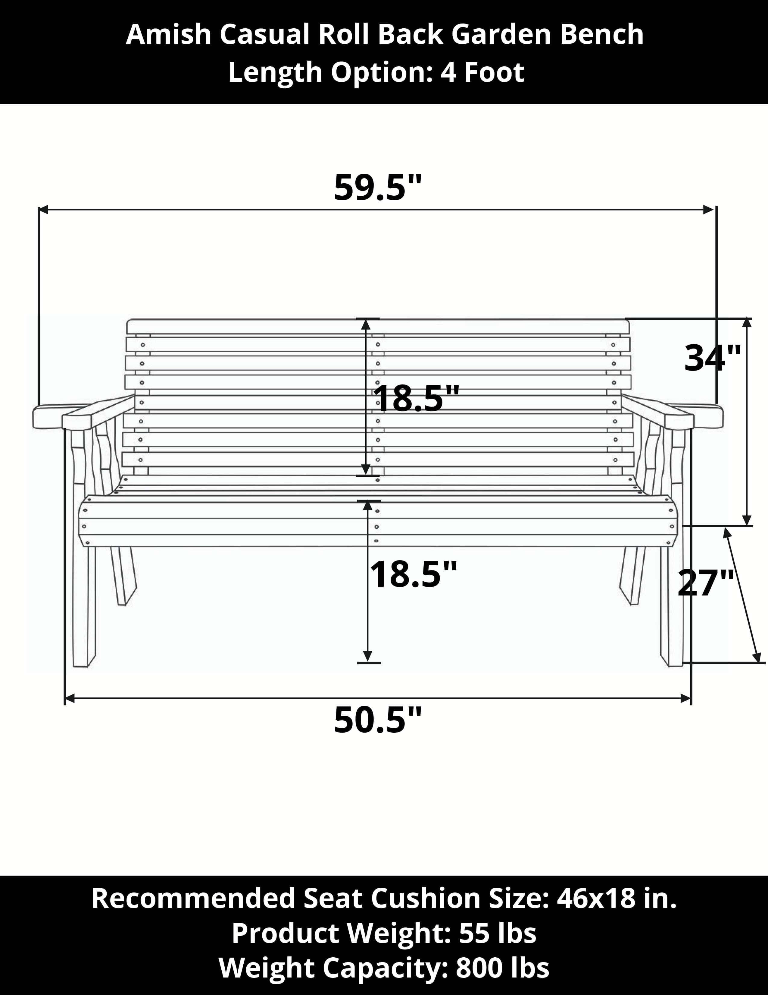 Amish Casual Waterford Hanging Bed Swing for Porch, 5 Ft Dark Walnut with Clearcoat