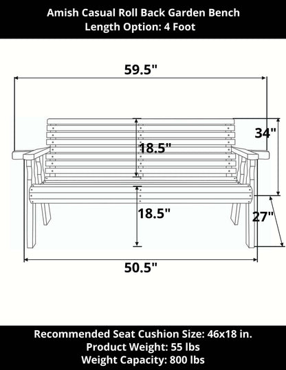 Amish Casual Waterford Hanging Bed Swing for Porch, 5 Ft Dark Walnut with Clearcoat
