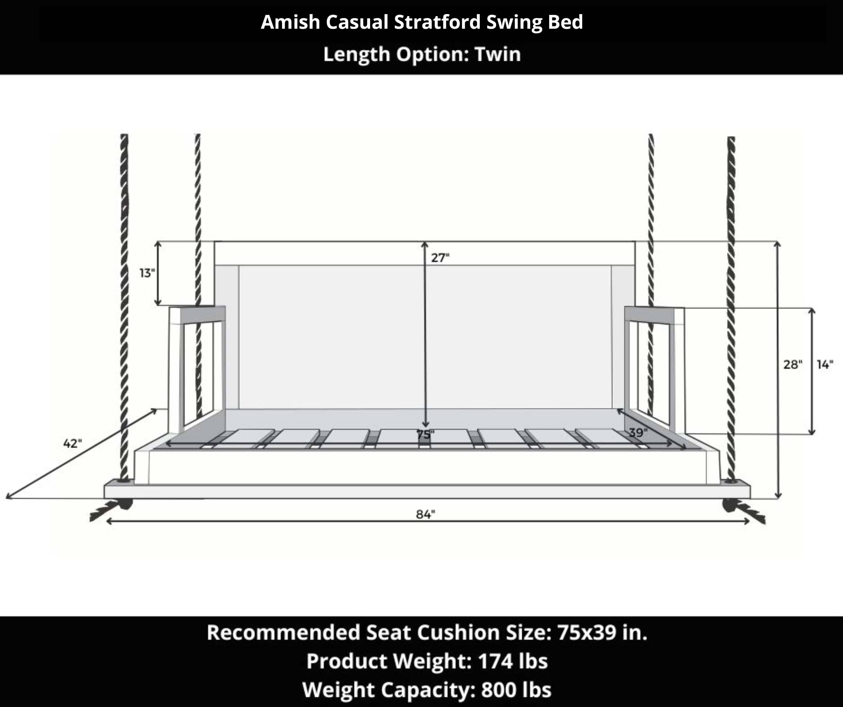 Amish Casual Stratford Swing Bed in Relaxed Khaki