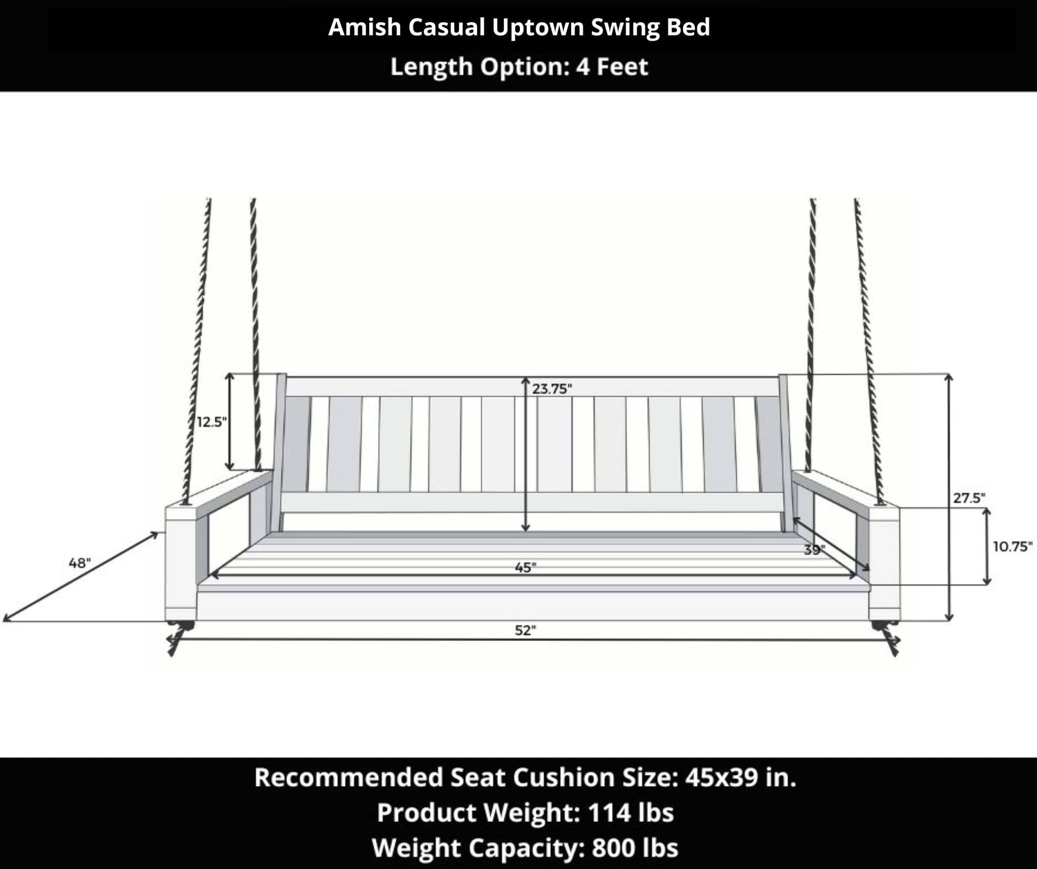Amish Casual 4 Foot Uptown Porch Swing Bed in Cedar Stain