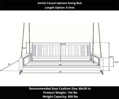Amish Casual 6 Foot Uptown Porch Swing Bed in Clearcoat Cedar Stain