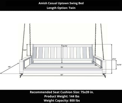Amish Casual Twin Uptown Porch Swing Bed in Clearcoat Oak Stain