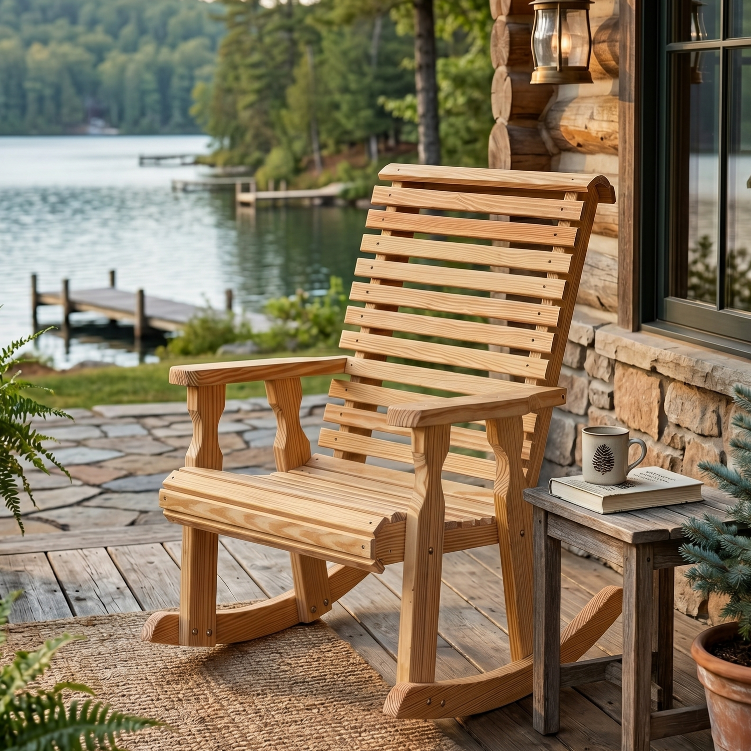 Amish Casual Heavy Duty Roll Back Wooden Outdoor Rocking Chair