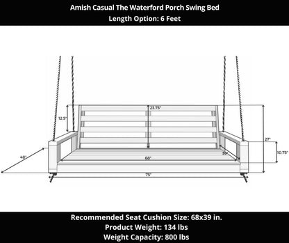 Amish Casual Waterford Hanging Bed Swing for Porch, 6 Ft Dark Walnut with Clearcoat
