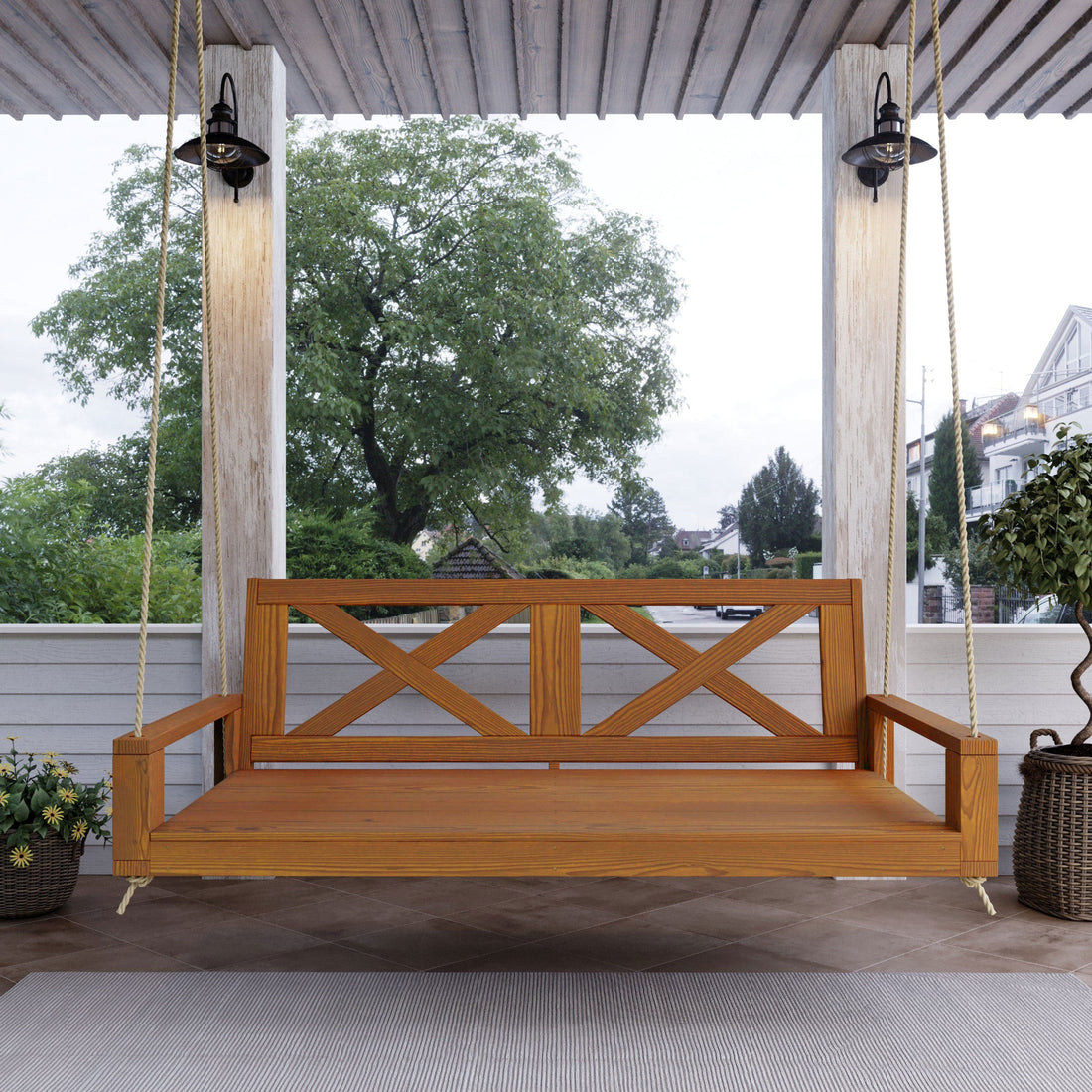 Amish Casual Malvern Porch Swing Bed, 4 Ft Oak