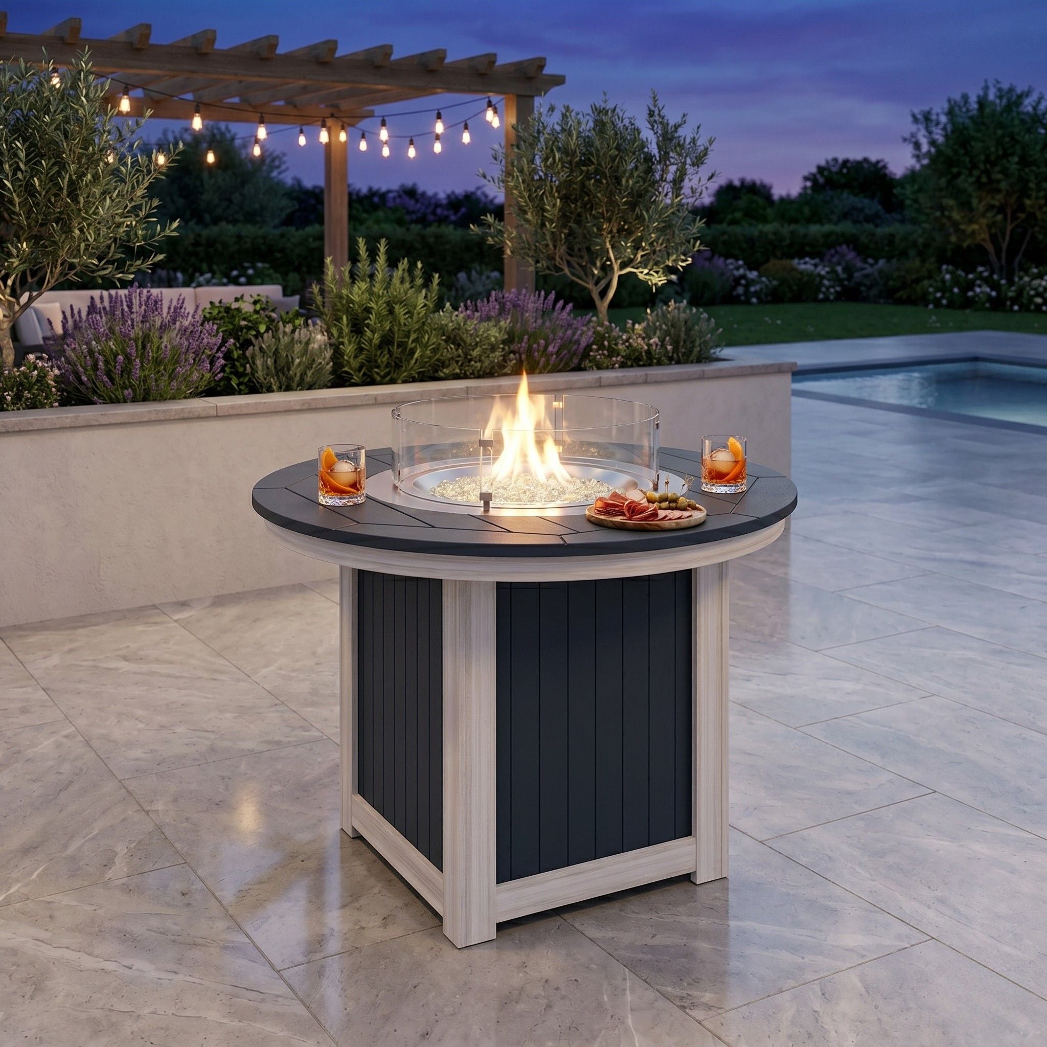 Berlin Gardens Donoma 44″ Round Dining Poly Lumber Fire Pit Table ...