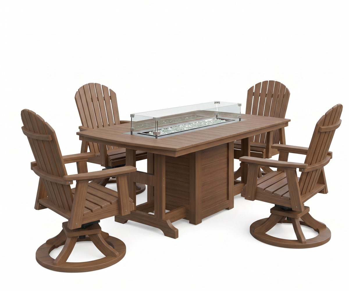 Berlin Gardens 4-Person Classic Fire Pit Poly Dining Table &amp; Swivel Chair Set