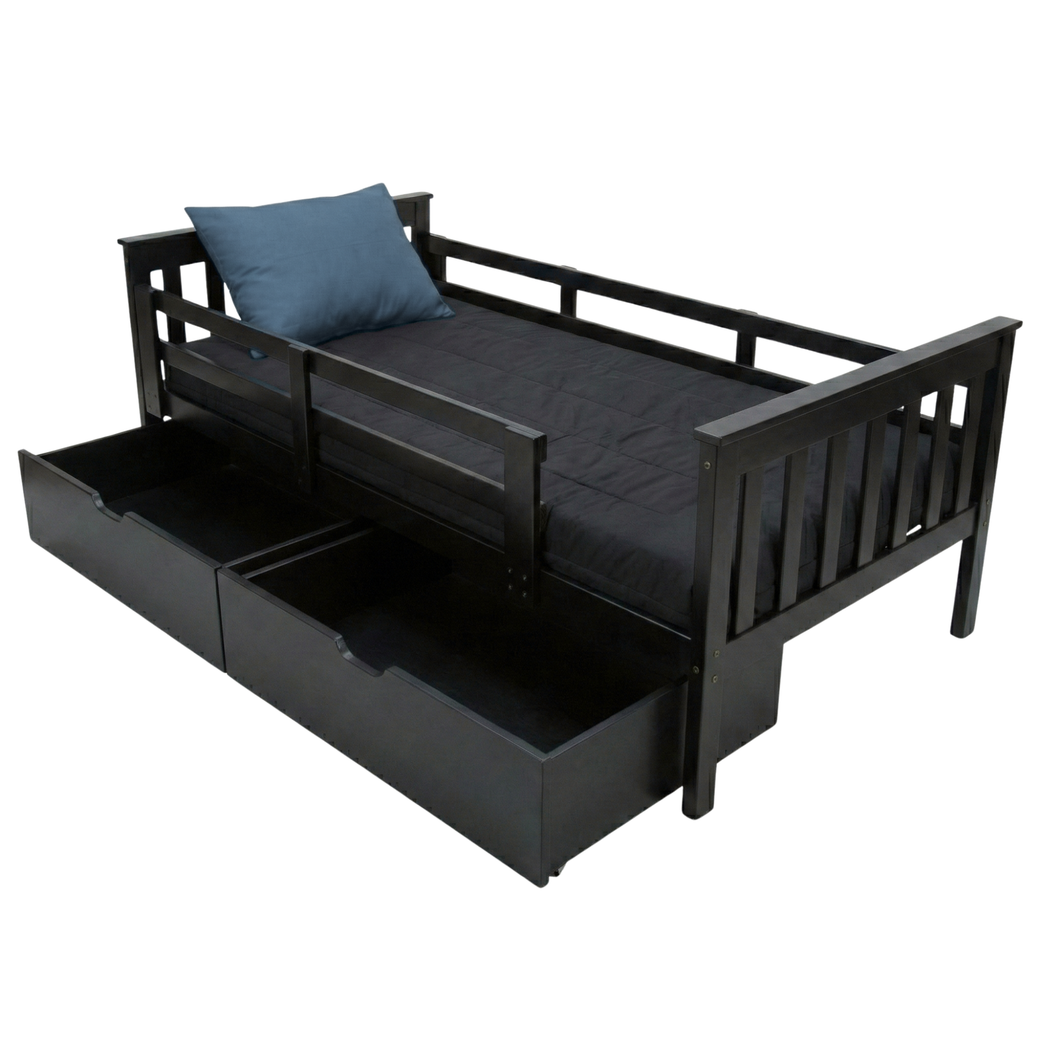 Versaloft Mission Amish Made Kids Bed Frame with Guardrails and 2-Piece Drawers