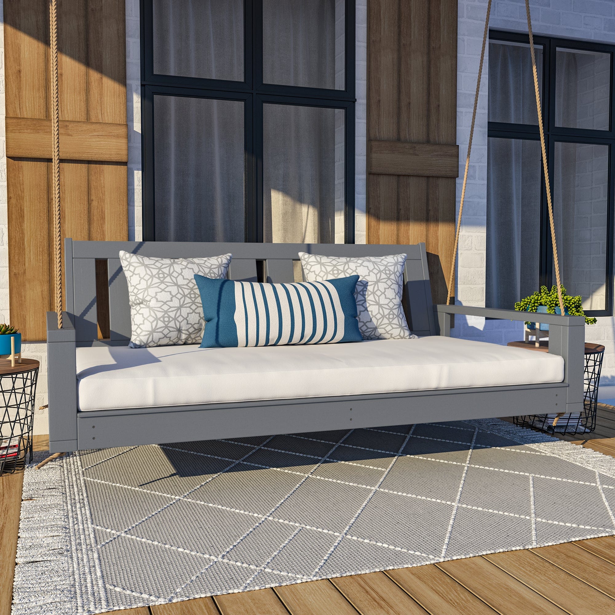 Amish Casual 4 Foot Uptown Porch Swing Bed in Dovetail Grey Paint