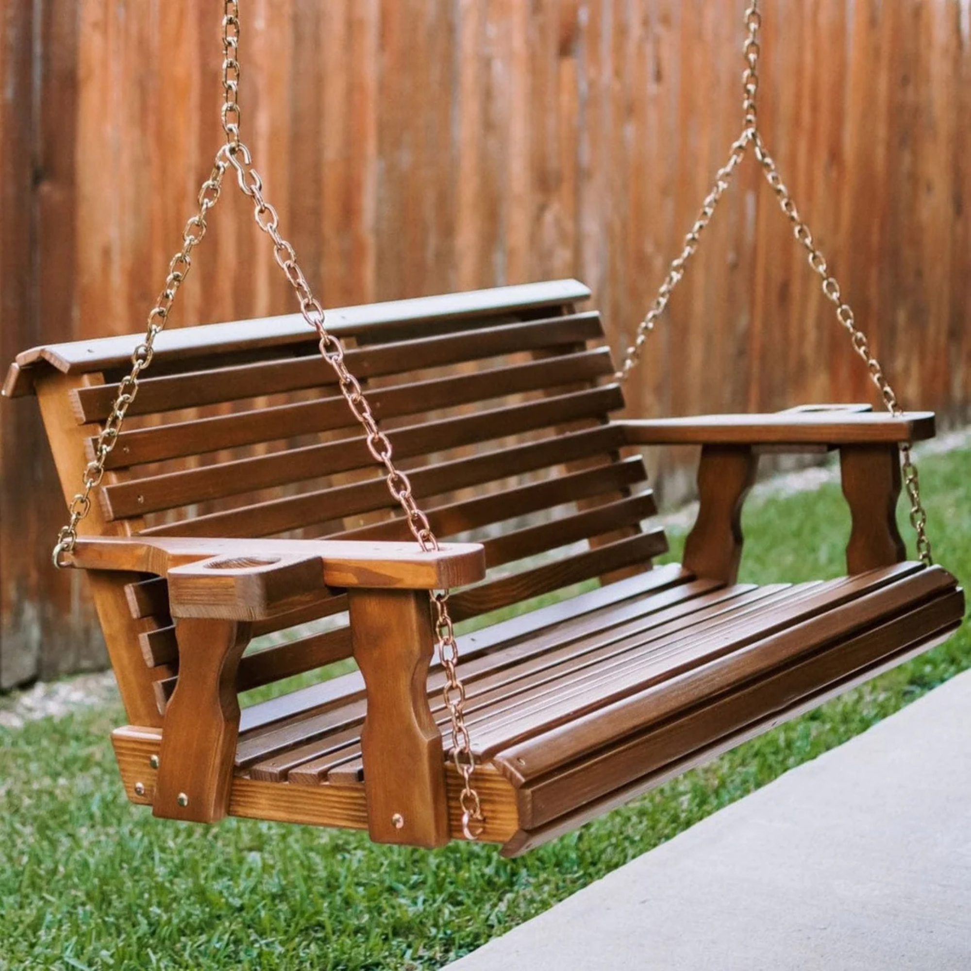 Amish Casual 4 Foot Roll Back Porch Swing in Oak with Clearcoat