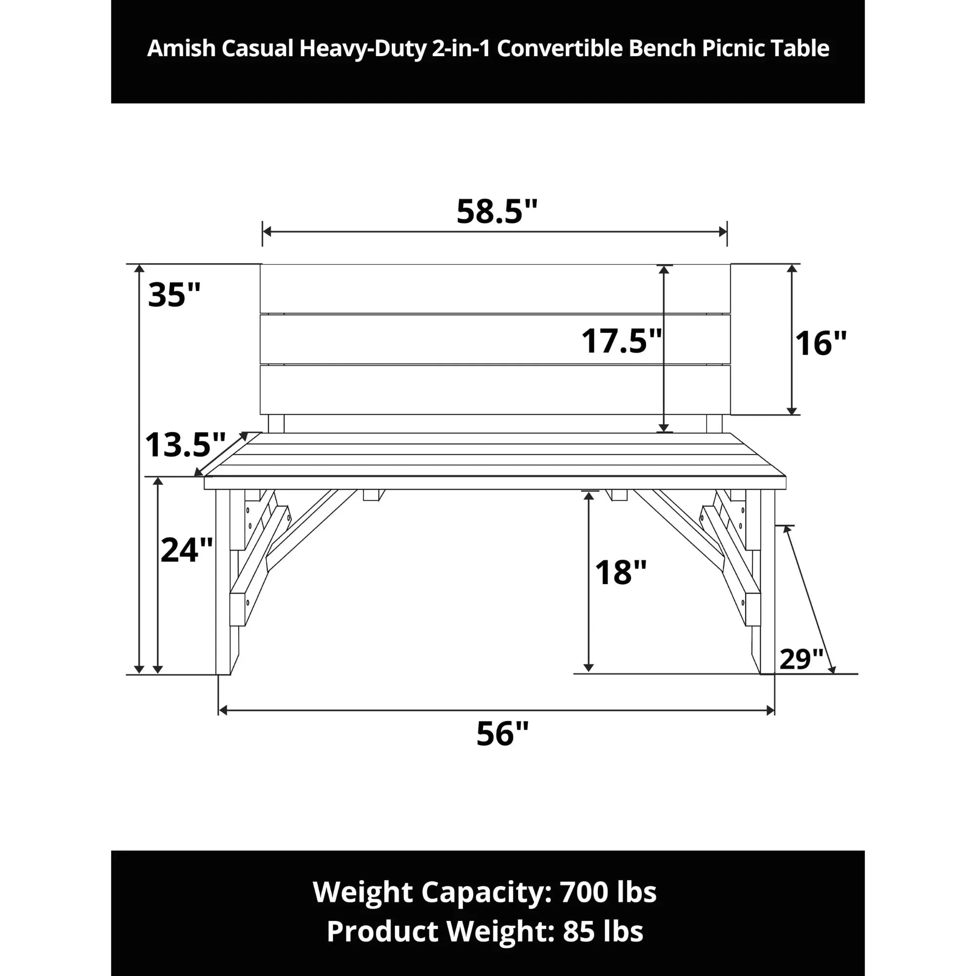 Amish Casual Heavy-Duty 2-in-1 Convertible Bench Picnic Table