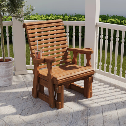 Amish Casual Heavy Duty 600 Lb High Back Roll Back Treated Glider Chair