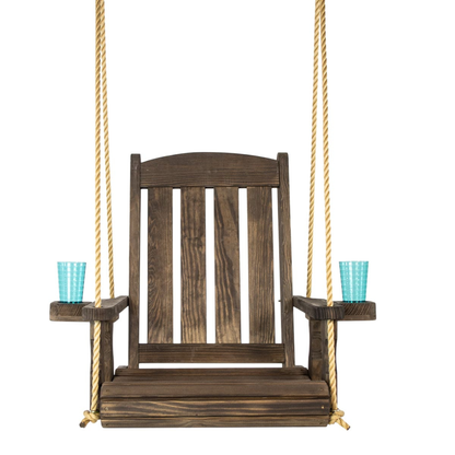 Amish Casual Heavy Duty Outdoor Wood Swing Chair in Dark Walnut Stain