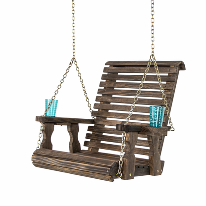 Amish Casual Heavy Duty Dark Walnut Stain Roll Back Swing Chair