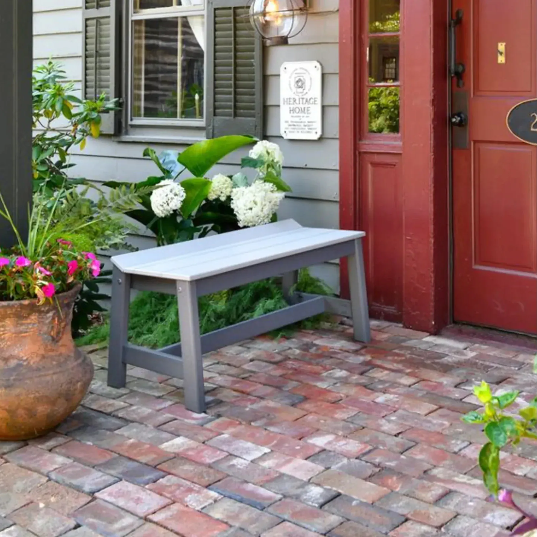 Café Dining Bench in Dove Gray &amp; Slate