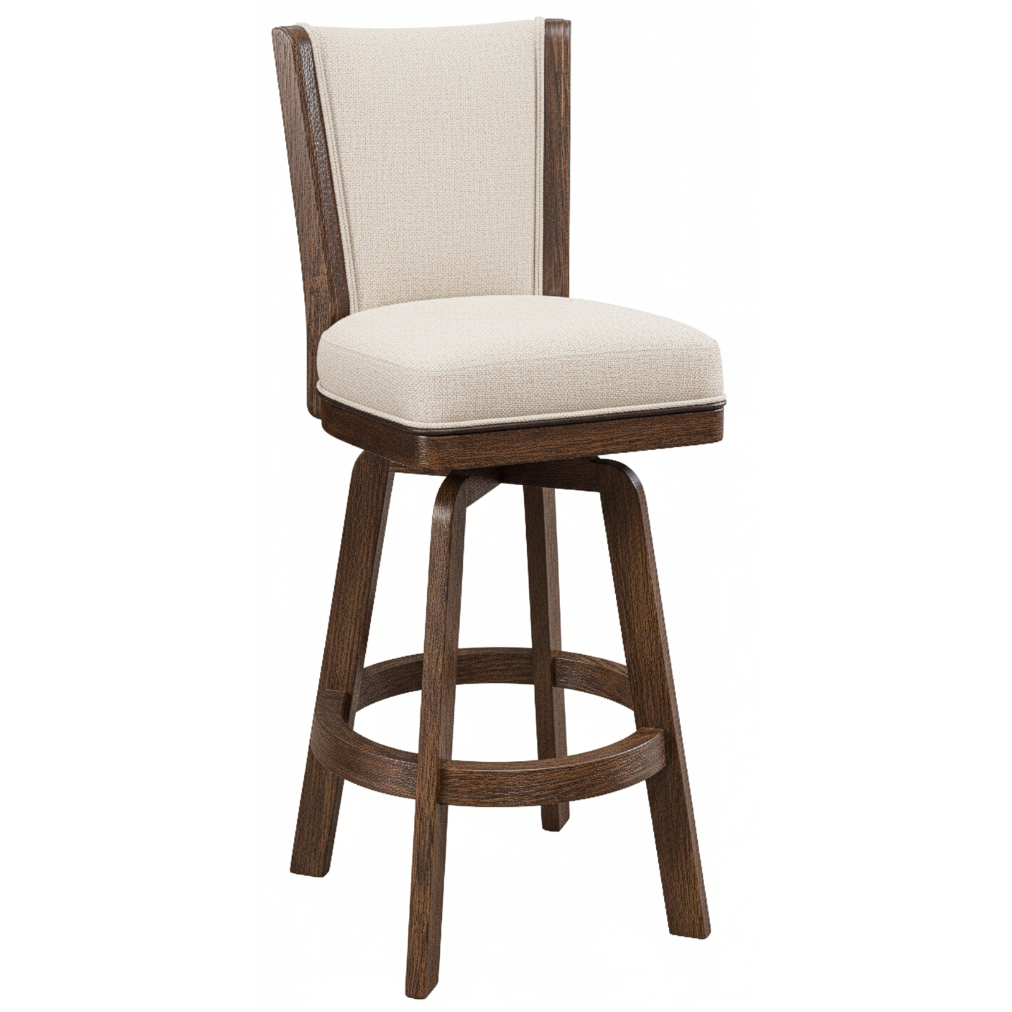 Caraway 30in Swivel Barstool Brown Maple Wood in Charwood Stain, Armstrong Fabric