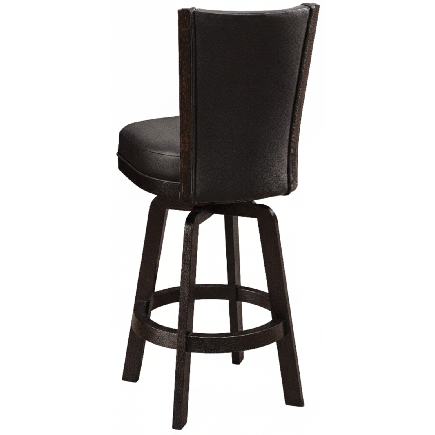 Caraway 30in Swivel Barstool Oak Wood in Ebony Stain, Black Leather