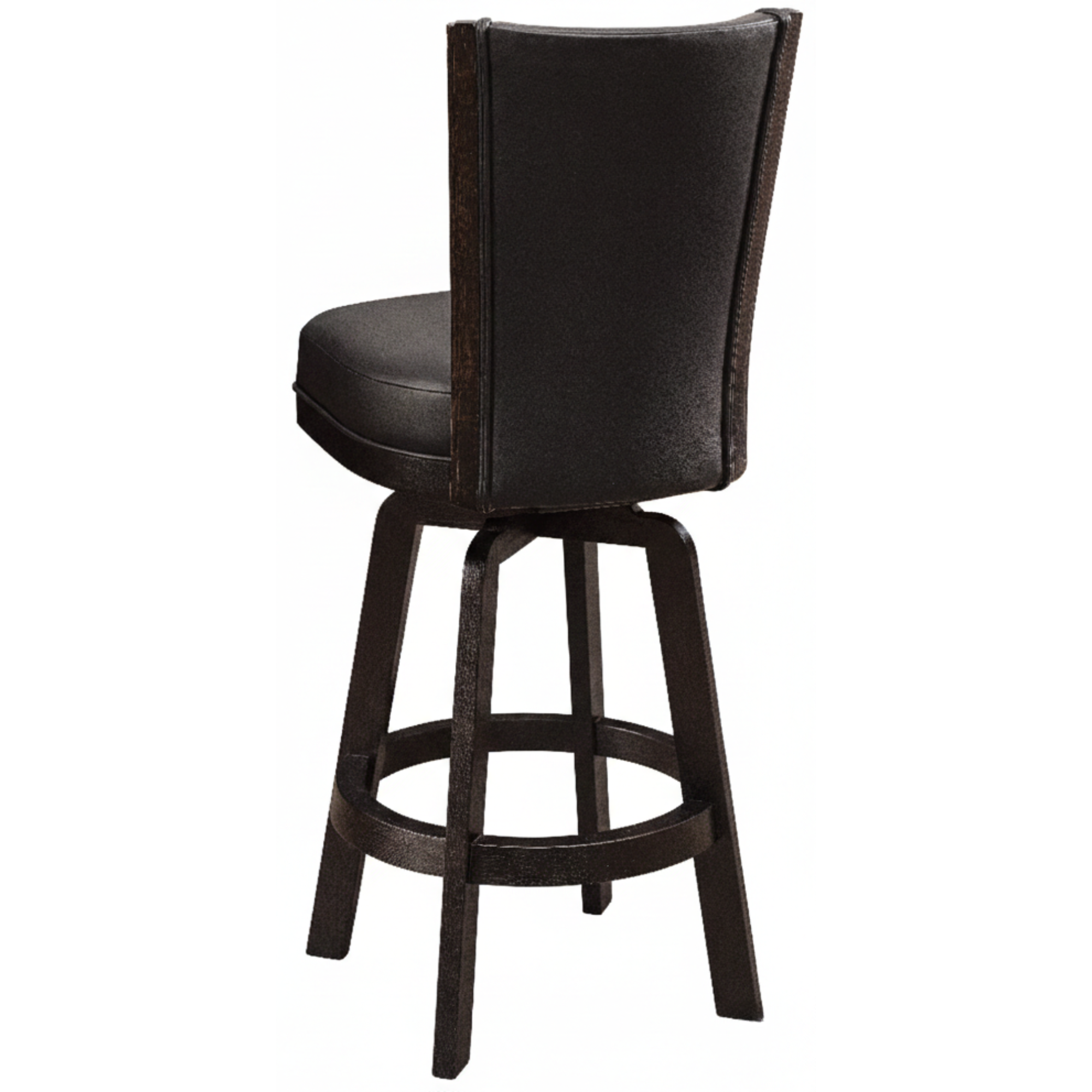 Caraway 30in Swivel Barstool Oak Wood in Ebony Stain, Black Leather