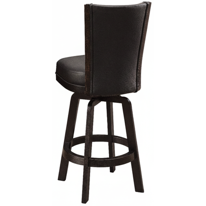 Caraway 30in Swivel Barstool Oak Wood in Ebony Stain, Black Leather
