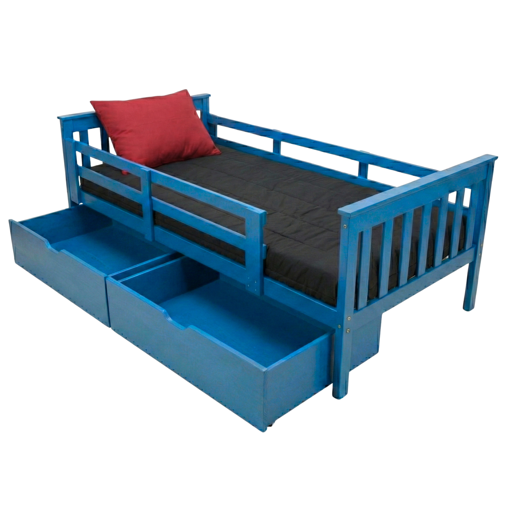 Versaloft Mission Amish Made Kids Bed Frame with Guardrails and 2-Piece Drawers