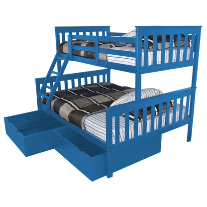 Versaloft Mission Amish Made Twin-Over-Full Bunk Bed Frame with 2-Piece Drawers