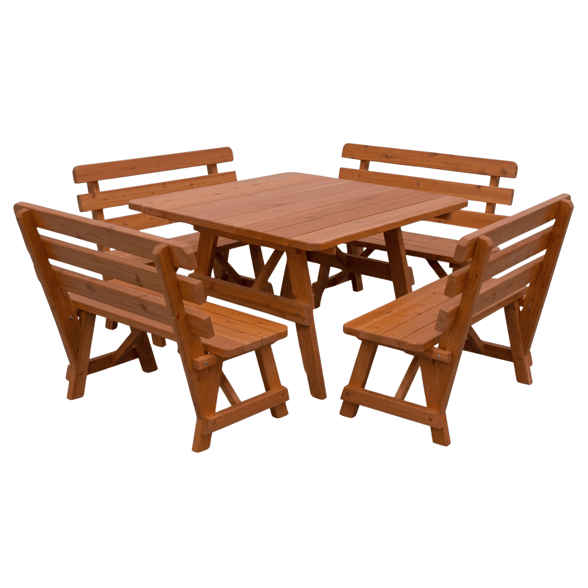 Keystone Amish Co. Red Cedar 43" Square Outdoor Table with 4 Backed Benches