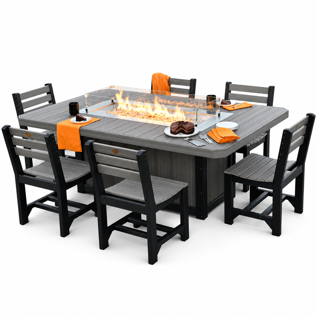 Luxcraft Lumin Poly Lumber 6-Person Dining Fire Table &amp; Chair Set