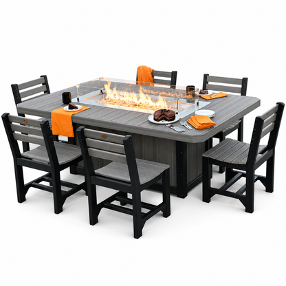 Luxcraft Lumin Poly Lumber 6-Person Dining Fire Table &amp; Chair Set