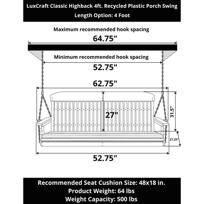 LuxCraft Classic Highback 4-Foot Poly Composite Porch Swing