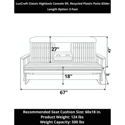 LuxCraft Classic Highback Console 5-Foot Poly Composite Patio Glider