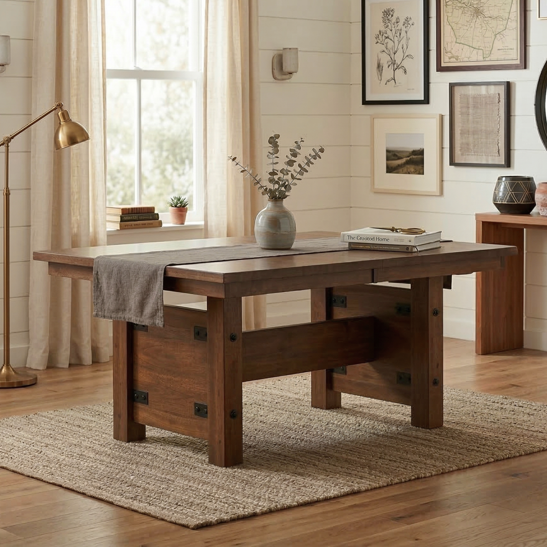 Hoosier Timbercraft Cromwell Rustic Walnut Trestle Dining Table