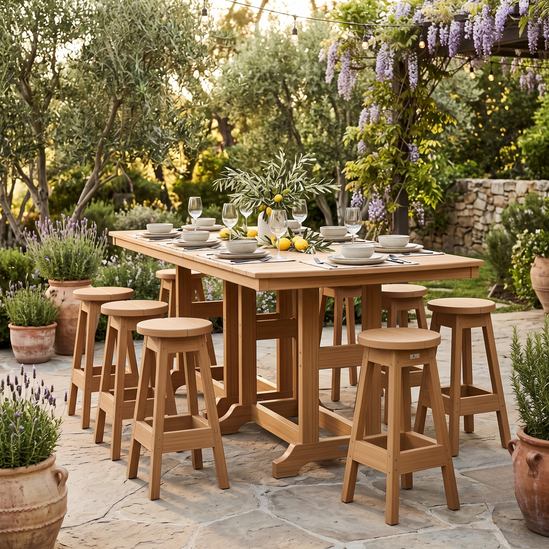 Berlin Gardens 8-Person Garden Classic Poly Bar Table Set
