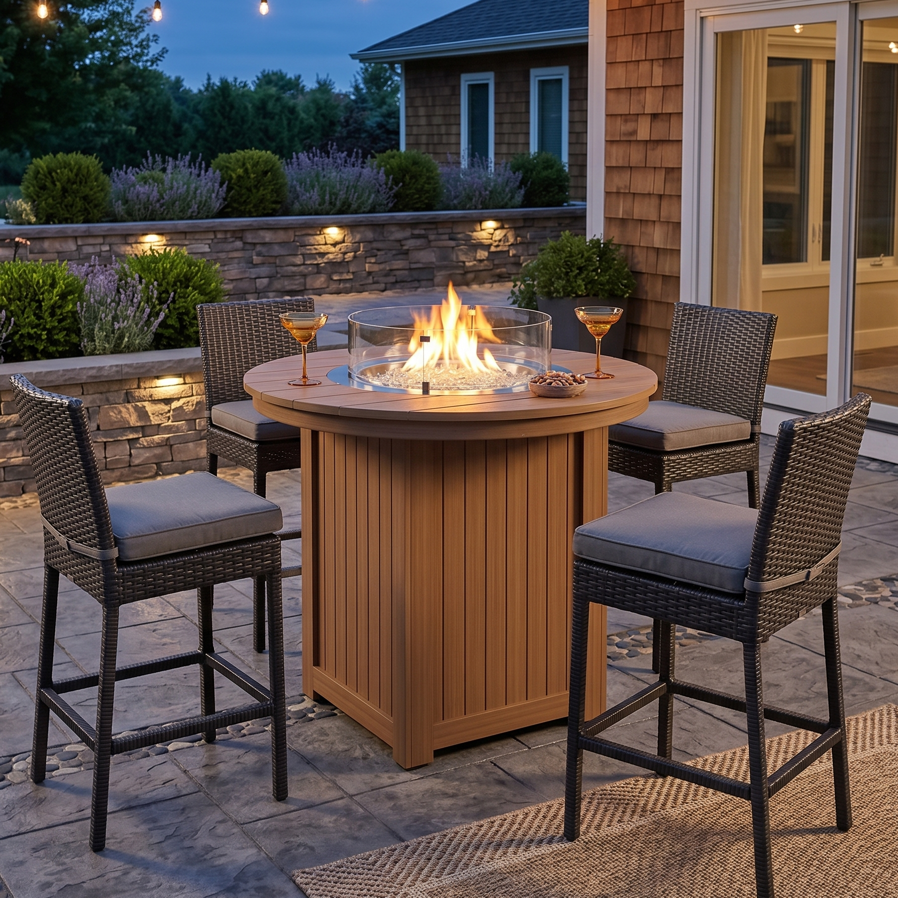 Berlin Gardens Donoma 44″ Round Counter Height Poly Lumber Fire Pit Table