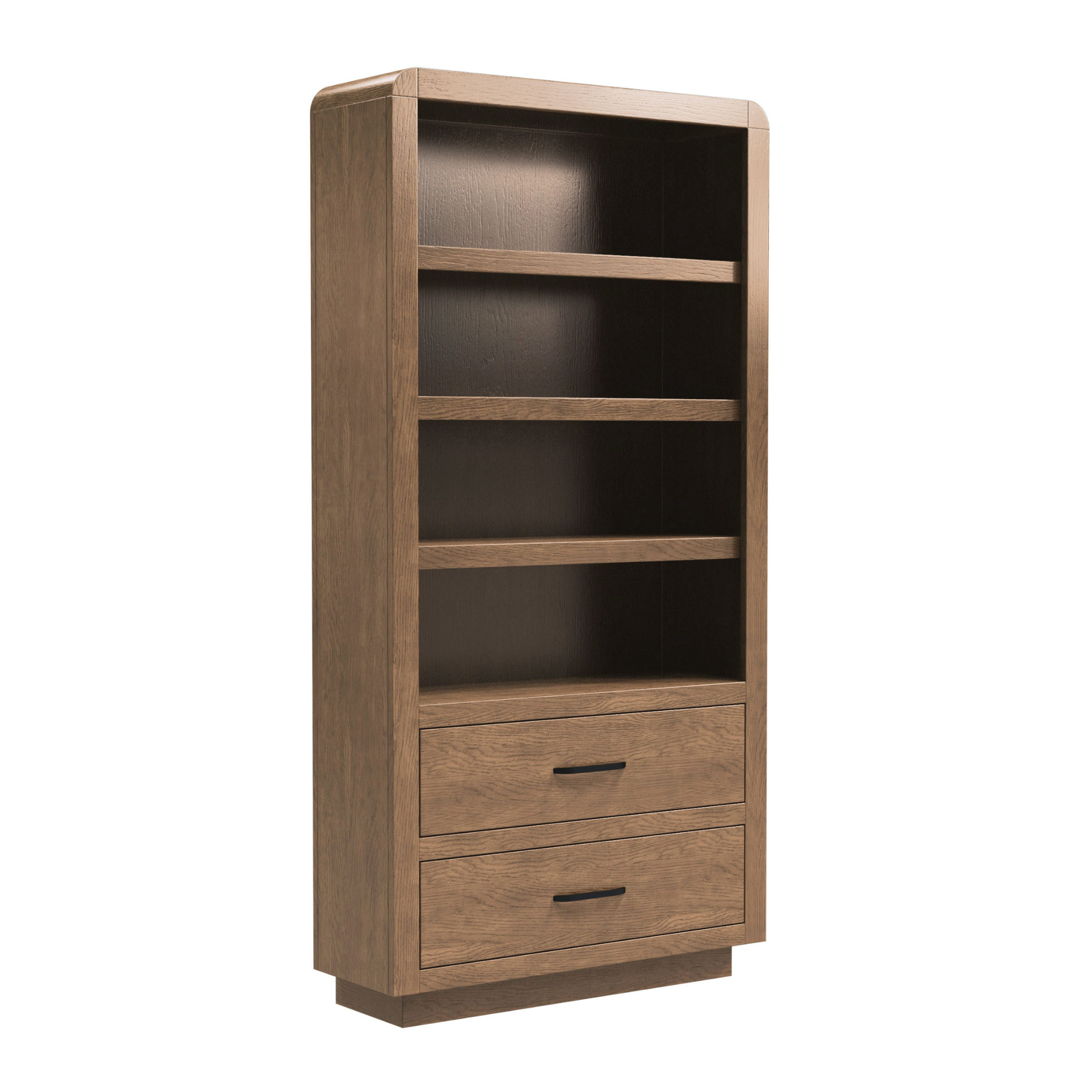 High Bank Woodworks Higley White Oak 2-Drawer Bookcase with 3 Adjustable Shelves