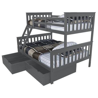 Versaloft Mission Amish Made Twin-Over-Full Bunk Bed Frame with 2-Piece Drawers