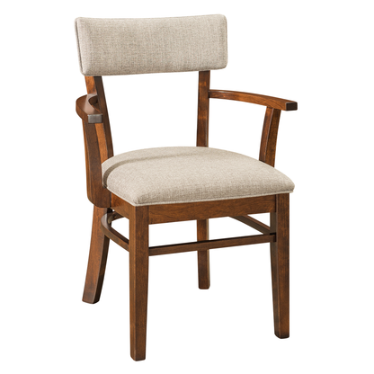 Hoosier Timbercraft Miller Upholstered Arm Maple Dining Chair
