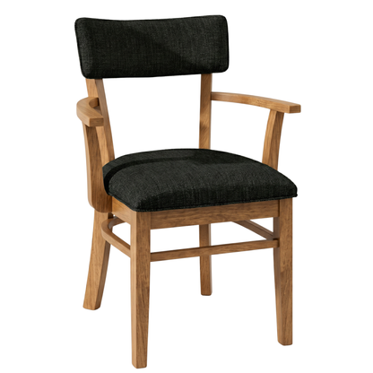 Hoosier Timbercraft Miller Upholstered Arm Maple Dining Chair