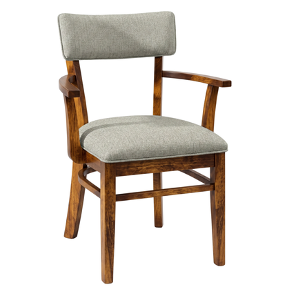 Hoosier Timbercraft Miller Upholstered Arm Maple Dining Chair