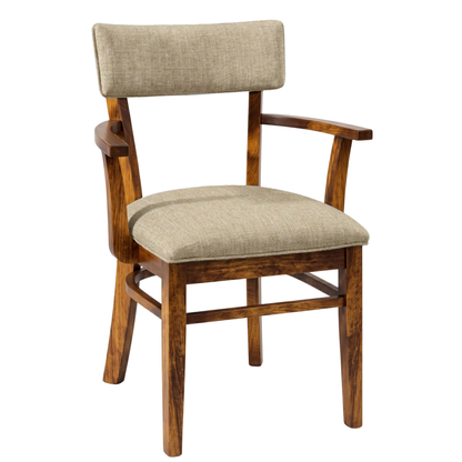 Hoosier Timbercraft Miller Upholstered Arm Maple Dining Chair